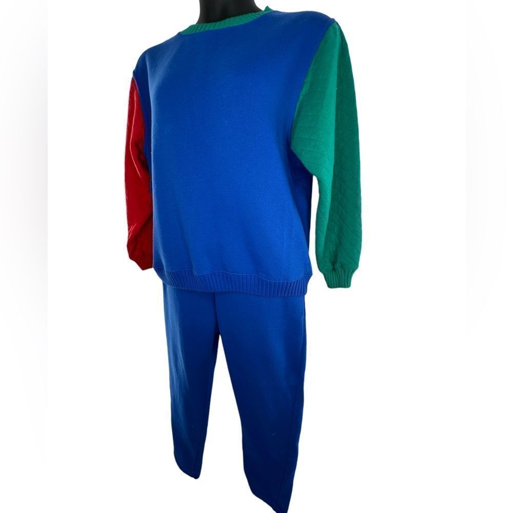 Westbound Sport Women Tri-Color Pullover Sweatshirt & Sweatpants Set Blue Medium